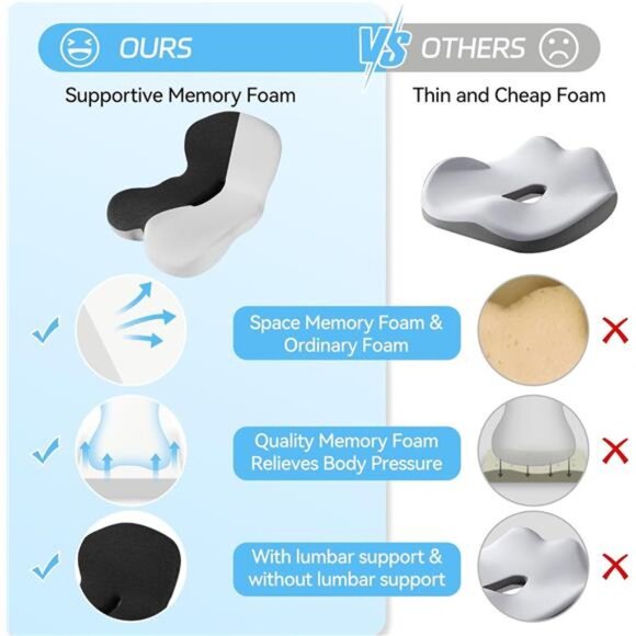 Truck Seat Cushion Memory Foam Ergonomic Lumbar Tailbone Support Pain Relief - Picture 4 of 7